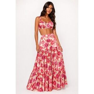 Alamour The Label Pink Floral 2 Piece Set Crop Top Maxi Skirt Size M